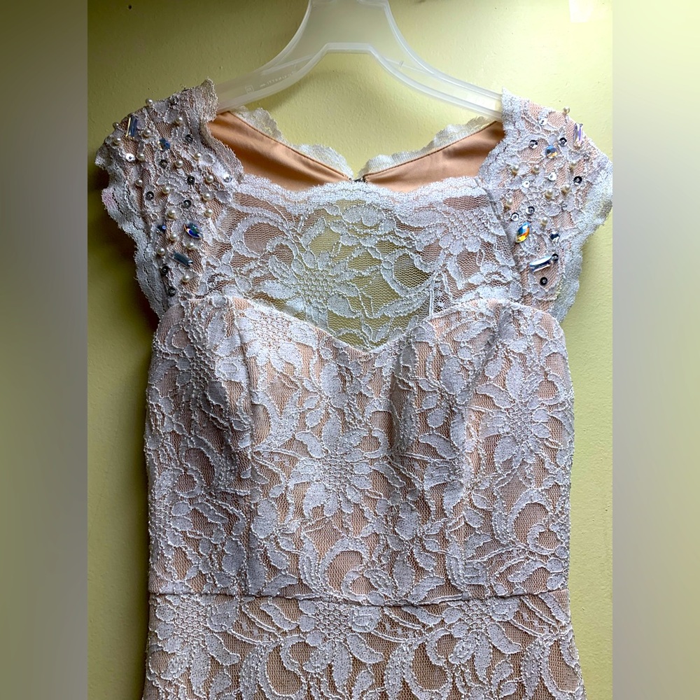 Beautiful champagne lace prom dress.